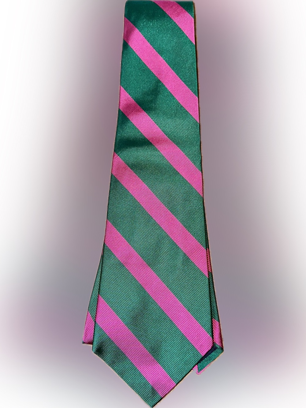 Ralph Lauren Green and Pink Diagonal Stripe Silk Tie